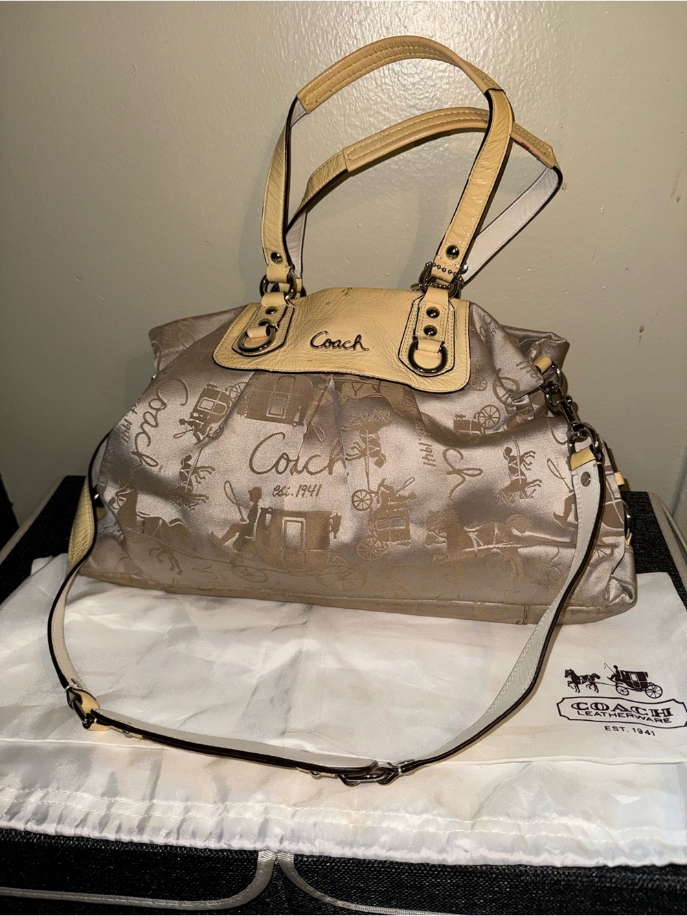 Coach Beige and Yellow Signature Shoulder Bag